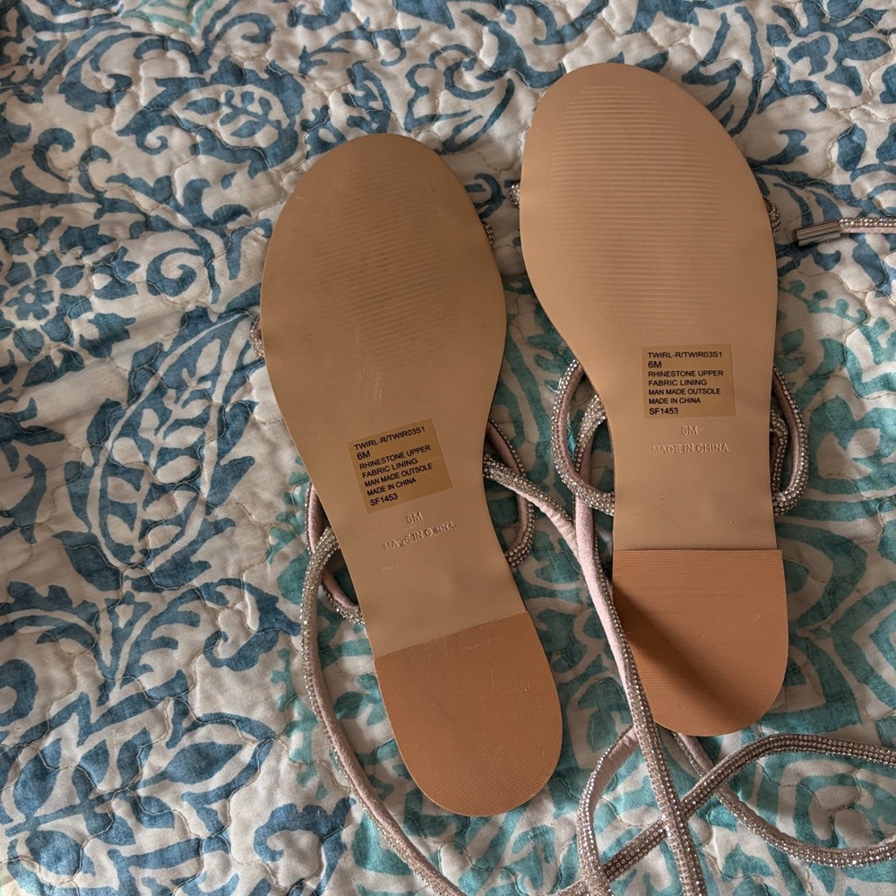 Steve Madden Beige Rhinestone Lace-Up Sandals - Picture 2 of 2
